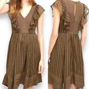 Holding Horses Anthropologie Women’s Cheshire Brown Dress Knee Length Boho Small